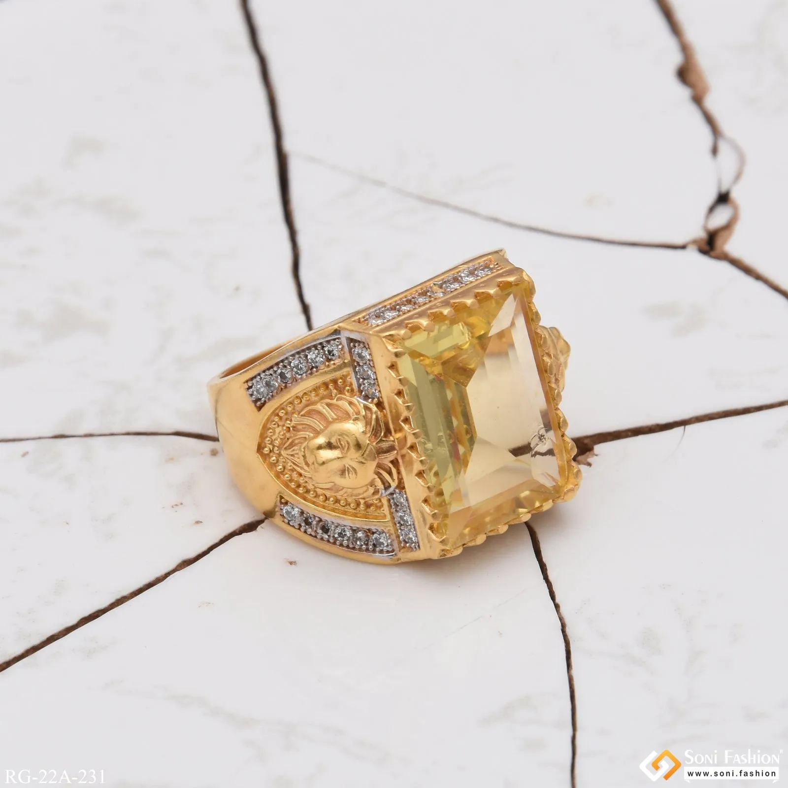 1 Gram Gold Forming Yellow Stone with Diamond Best Quality Ring - Style A231