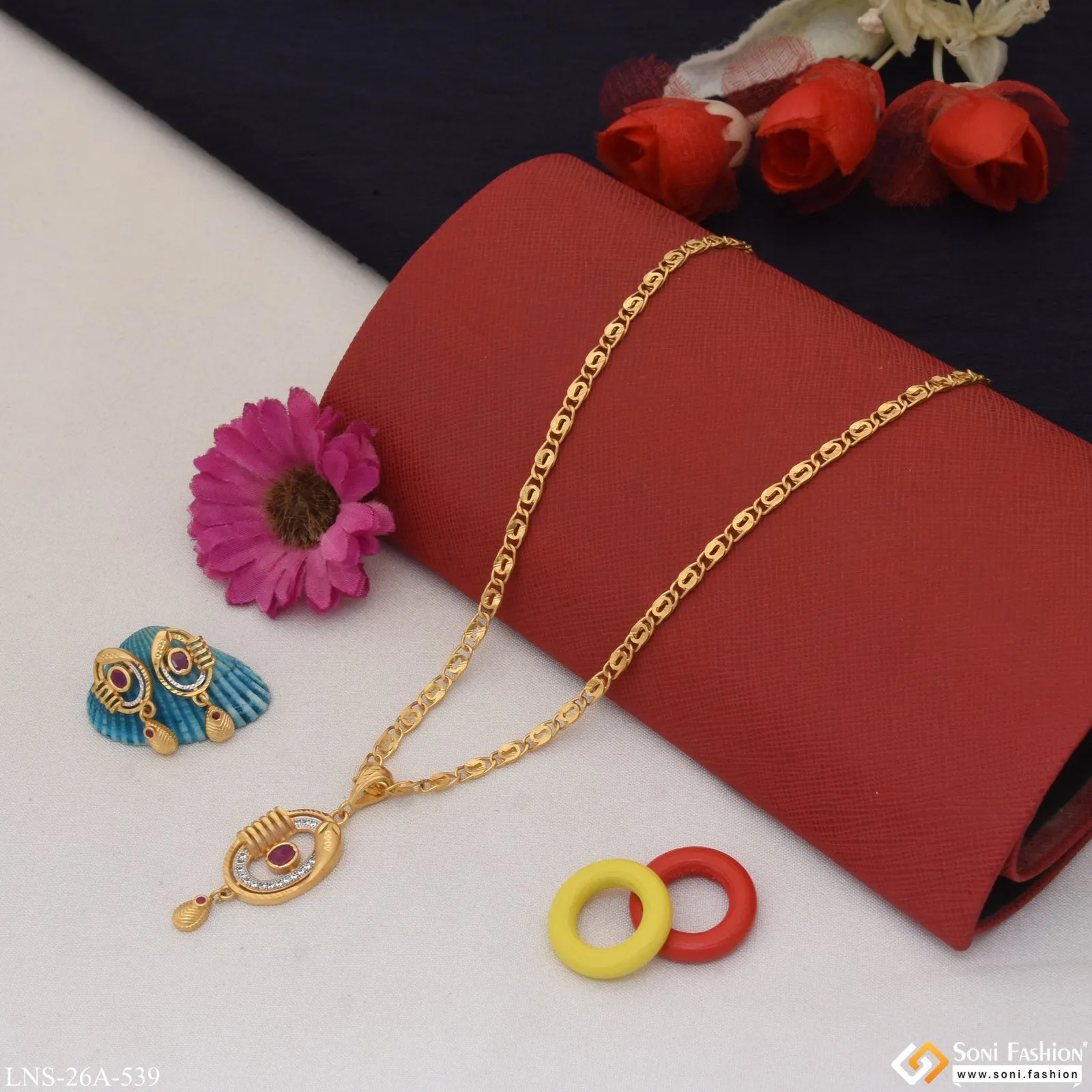 1 Gram Gold Plated Eye-Catching Design Necklace Set for Ladies - Style A539