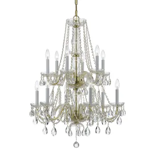 12 Light Polished Brass Crystal Chandelier Draped In Clear Swarovski Strass Crystal - C193-1137-PB-CL-S