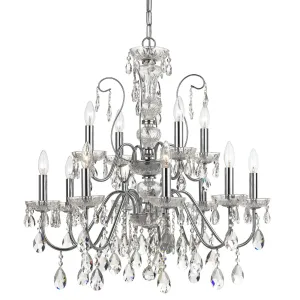 12 Light Polished Chrome Traditional Modern Chandelier Draped In Clear Hand Cut Crystal - C193-3029-CH