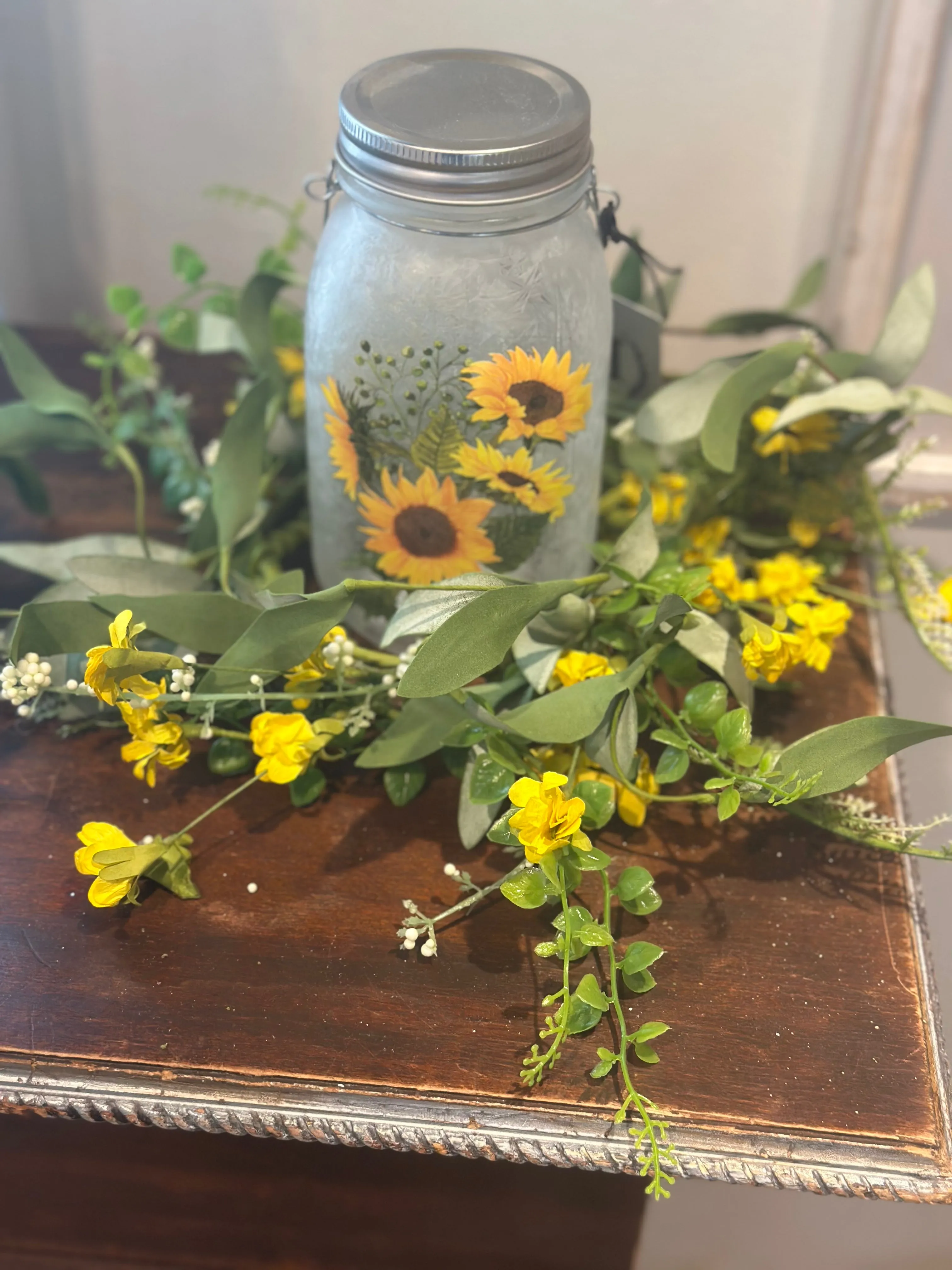 12" Mini Sunflower & Fern Candle Ring