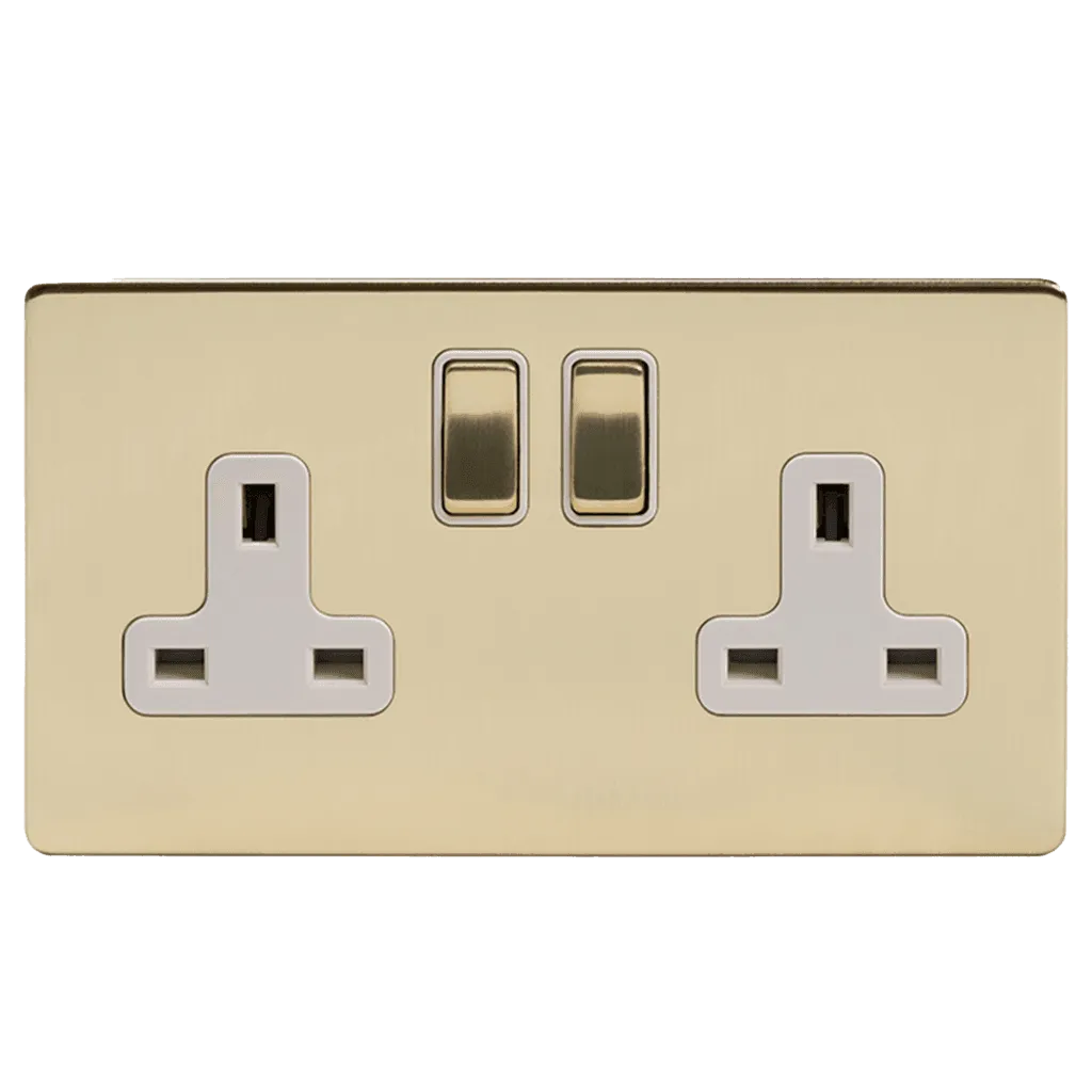 13A 2 Gang Double Pole Plug Socket Brushed Brass