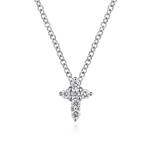 14K White Gold Diamond Cross Necklace