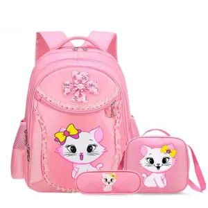 3 Pieces Pink Cat Children Backpack School Bags for girls 4136-1