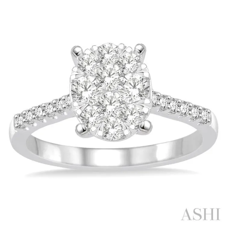 3/4 Ctw Oval Shape Diamond Lovebright Ring in 14K White Gold