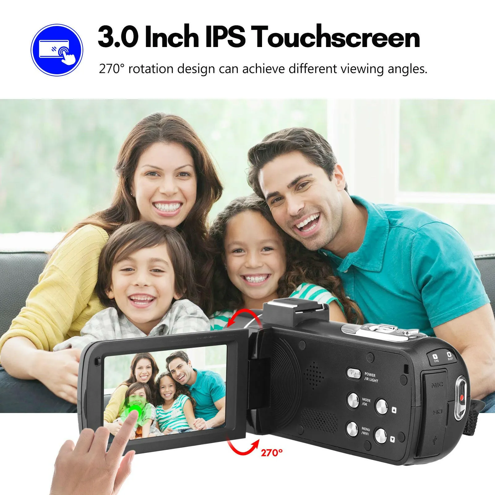 4K Digital Video Camera WiFi Camcorder DV Recorder 56MP 18X Digital Zoom 3.0 Inch IPS Touchscreen Supports Face Detection IR Night Vision Anti-shake with 2pcs Batteries   Remote Control   Carry Bag