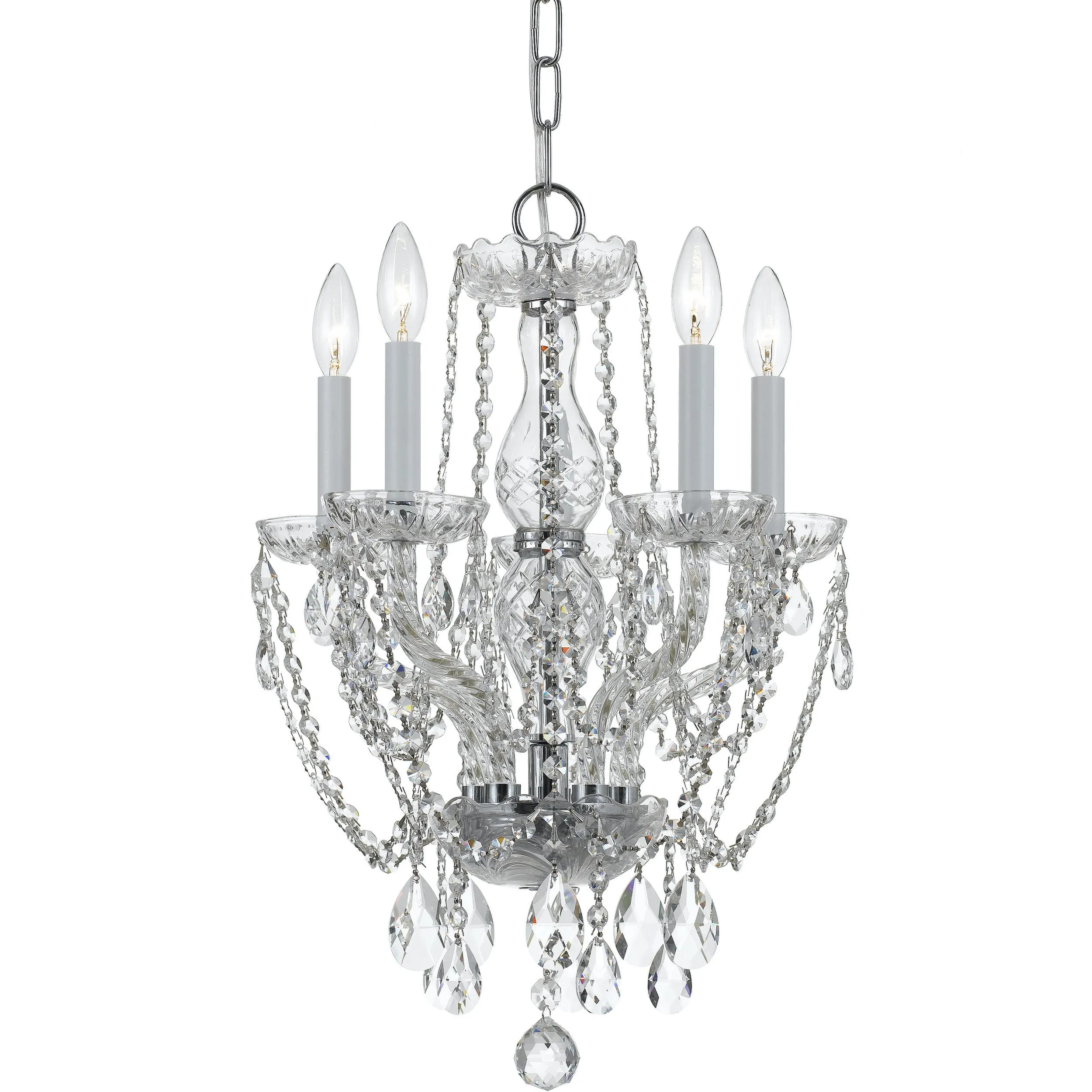 5 Light Polished Chrome Crystal Mini Chandelier Draped In Clear Hand Cut Crystal - C193-1129-CH-CL-MWP