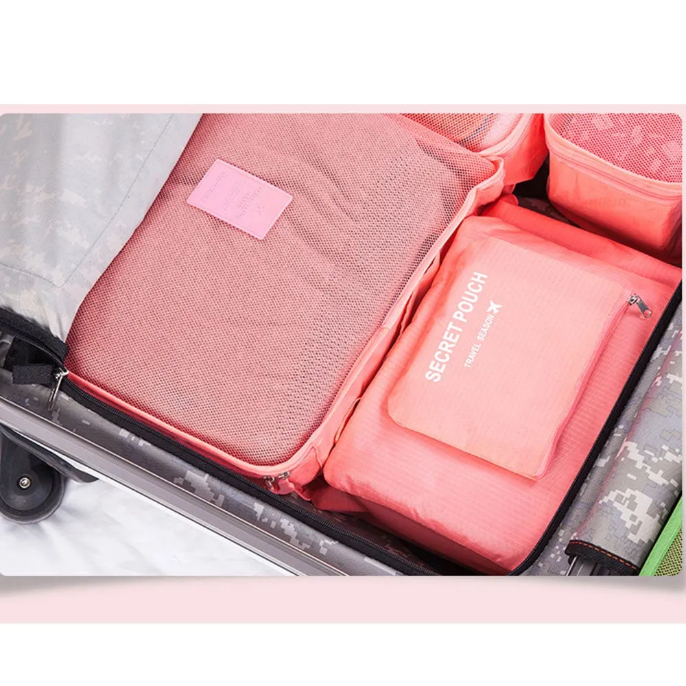 6in1 Splashproof Suitcase Organizer Travel Luggage Compression Garment Bag Set - Pink