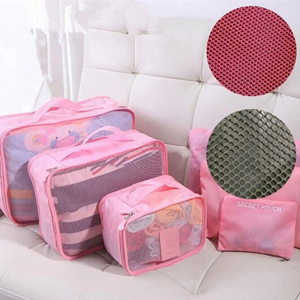 6in1 Splashproof Suitcase Organizer Travel Luggage Compression Garment Bag Set - Pink