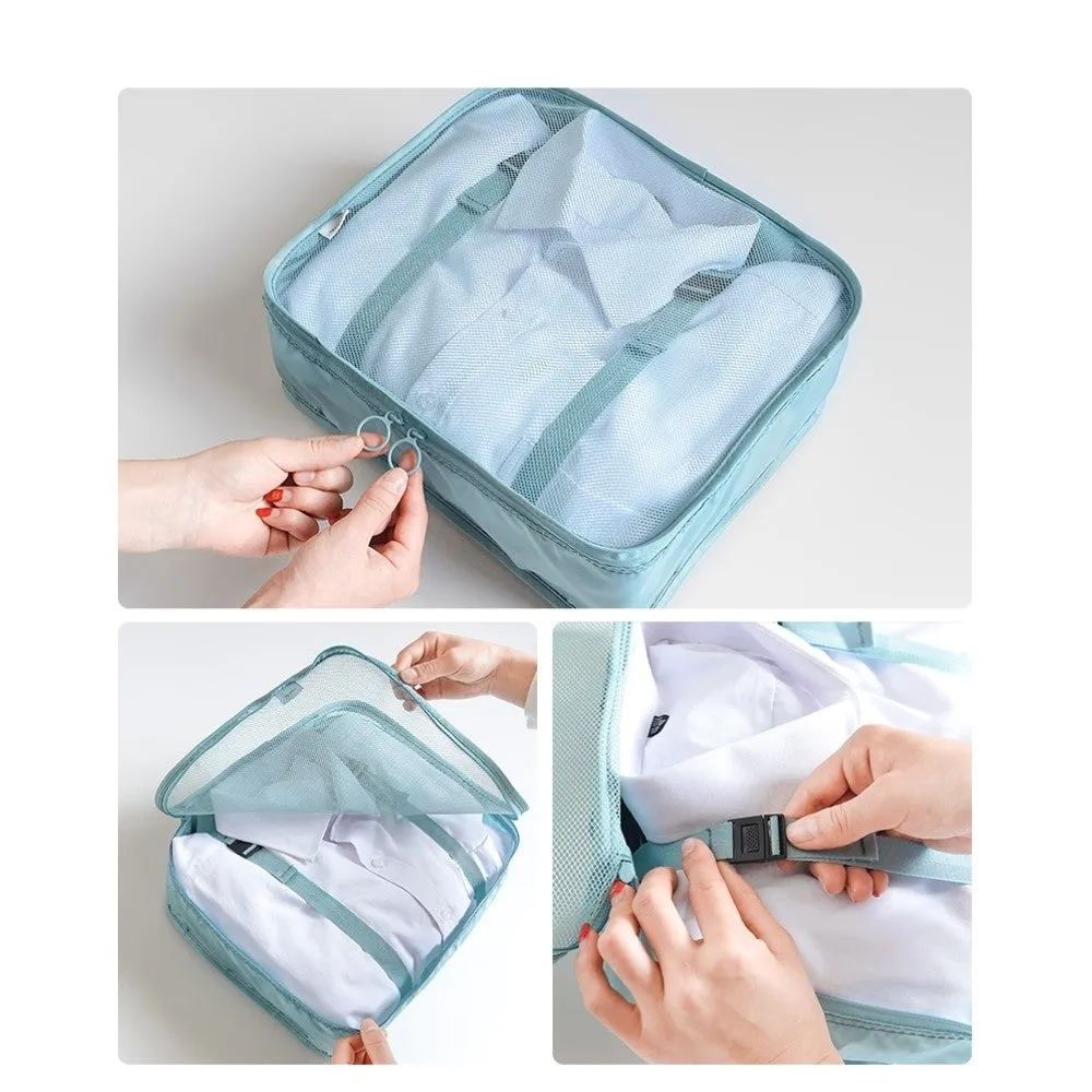 8in1 Splashproof Suitcase Organizer Travel Luggage Compression Garment Bag Set - Pink