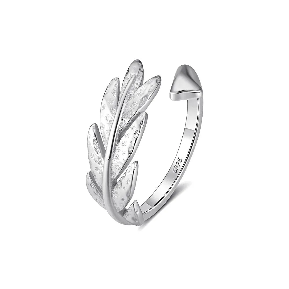 925 Silver Leaf Shape Open Ring