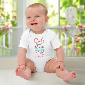 Adorable Cats, Organic cotton, shortsleeved, newborn bodysuit with cute cat design