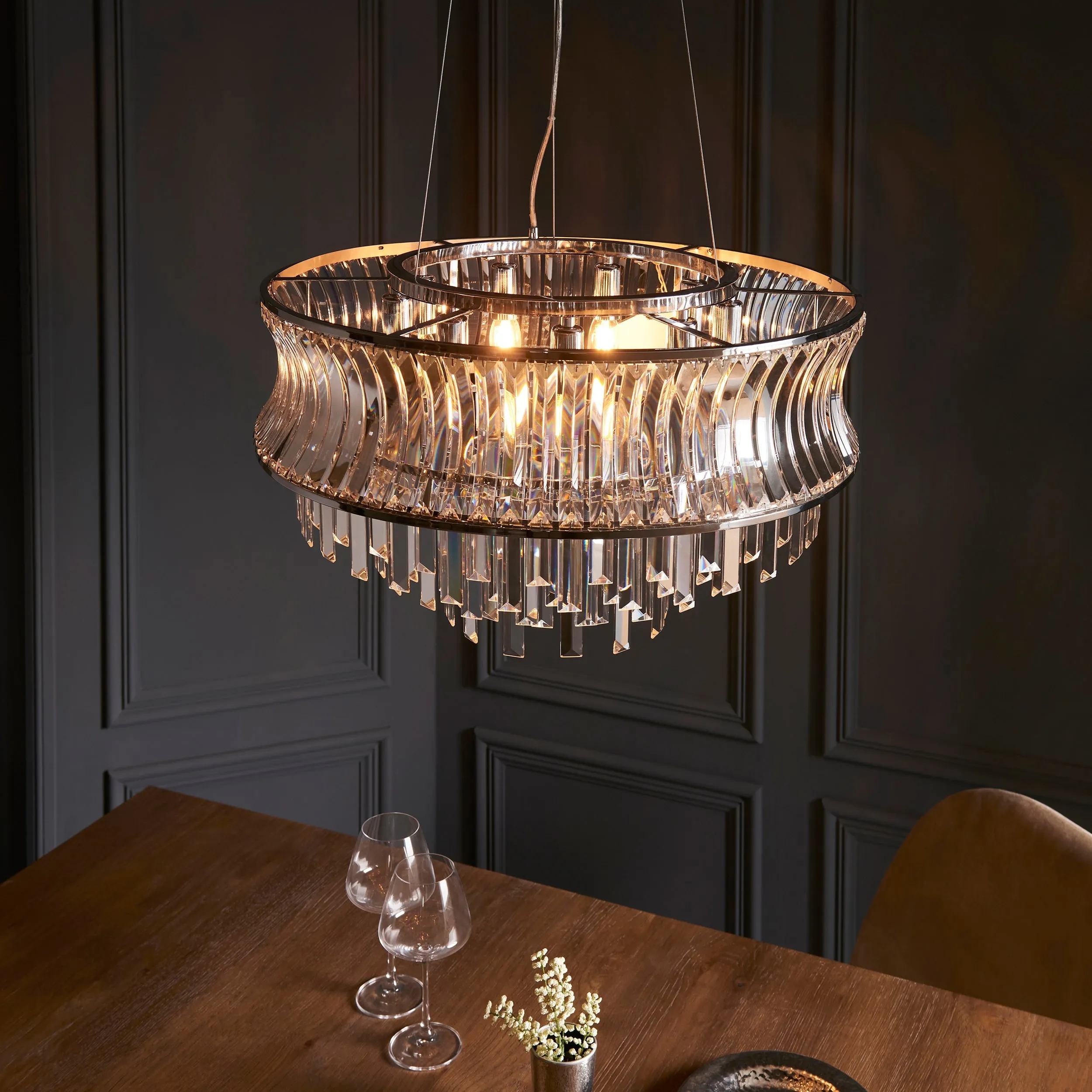 Amos Concave 9 Light Crystal Chandelier