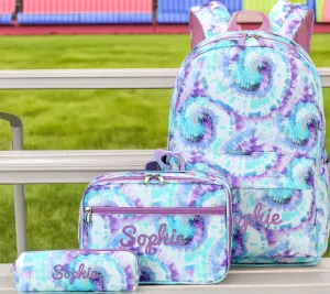 Backpack, Lunchbox & Pencil Bag Set, Purple & Blue Tie Dye