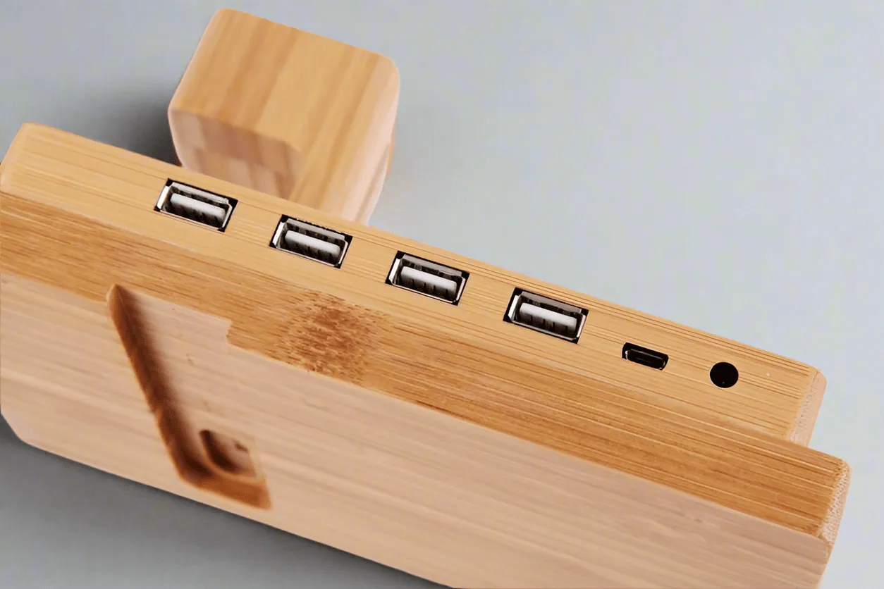 Bamboo Docking Station With 4 USB Port