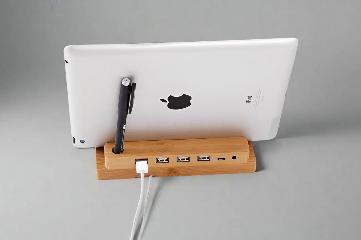 Bamboo Docking Station With 4 USB Port