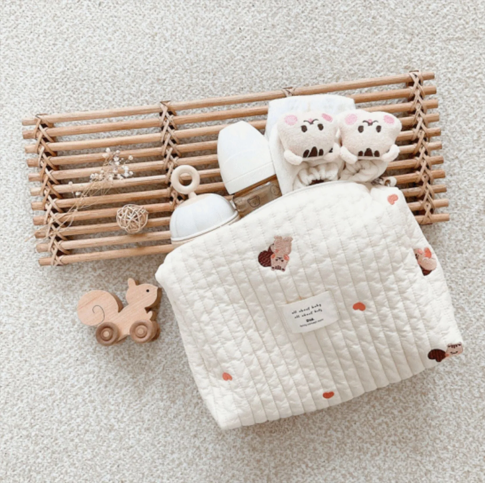 Bear Embroidery Baby Nappy Bag for Moms