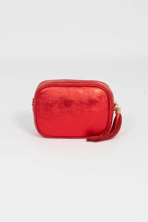 Beau - Italian Leather Crossbody Bag - Scarlet, Metallic