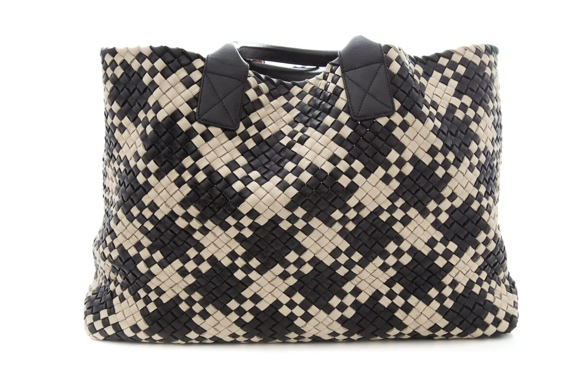 Bottega Veneta Navy & Cream Large "Piede De Poule" Large Cabat Intrecciato Tote