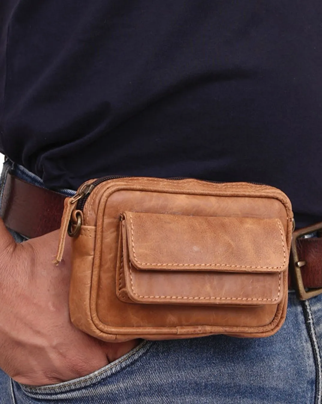 Brown Front Pocket Leather Bumbag/ Waist Bag