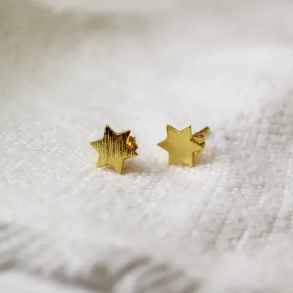 Brushed Metal Star Stud Earrings