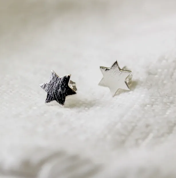 Brushed Metal Star Stud Earrings