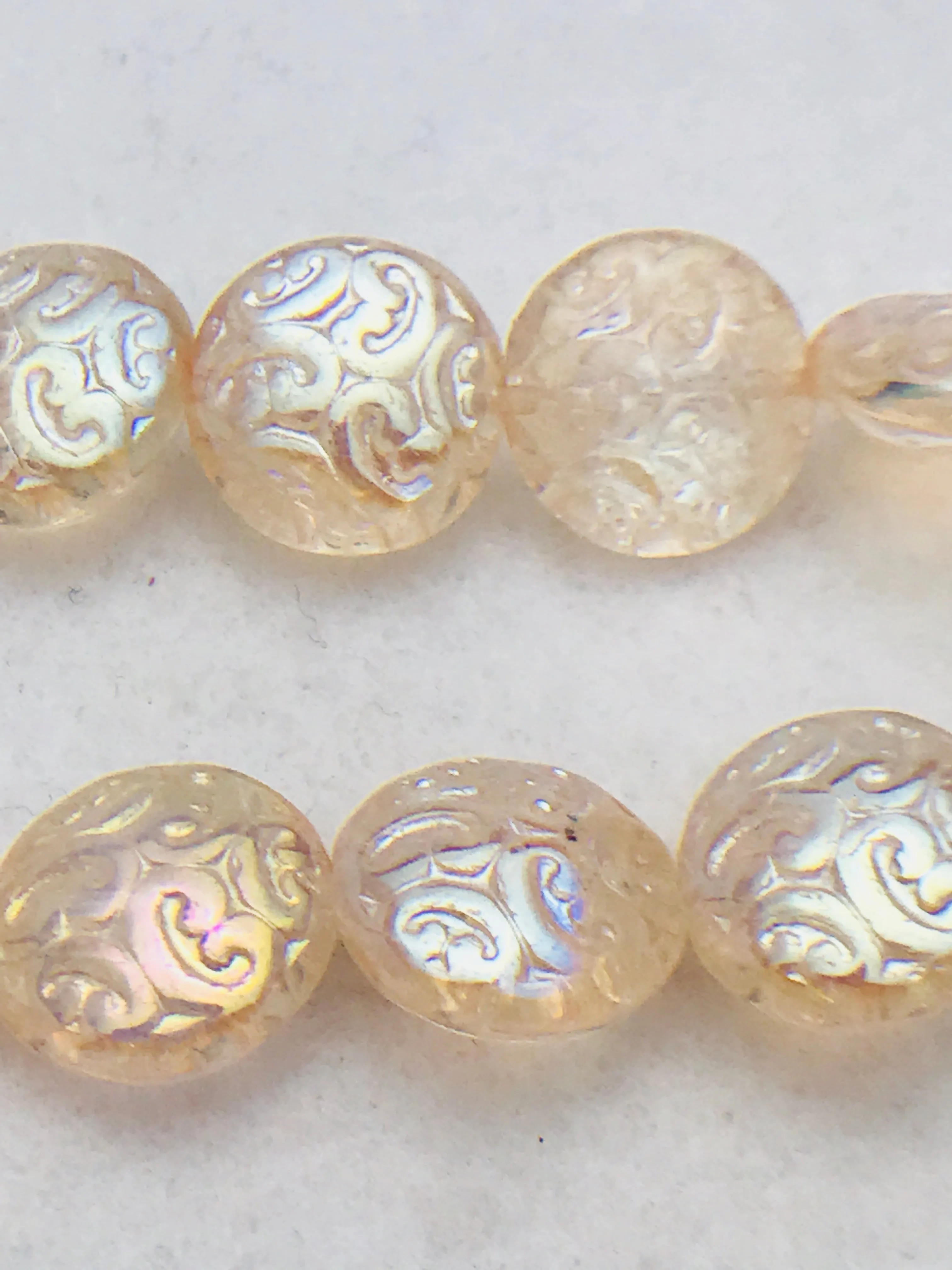 Button Coin Czech Beads, Jonquil AB 13mm