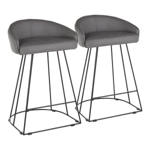 Canary Contemporary Counter Stool in Black Metal and Grey Faux Leather by LumiSource - Set of 2