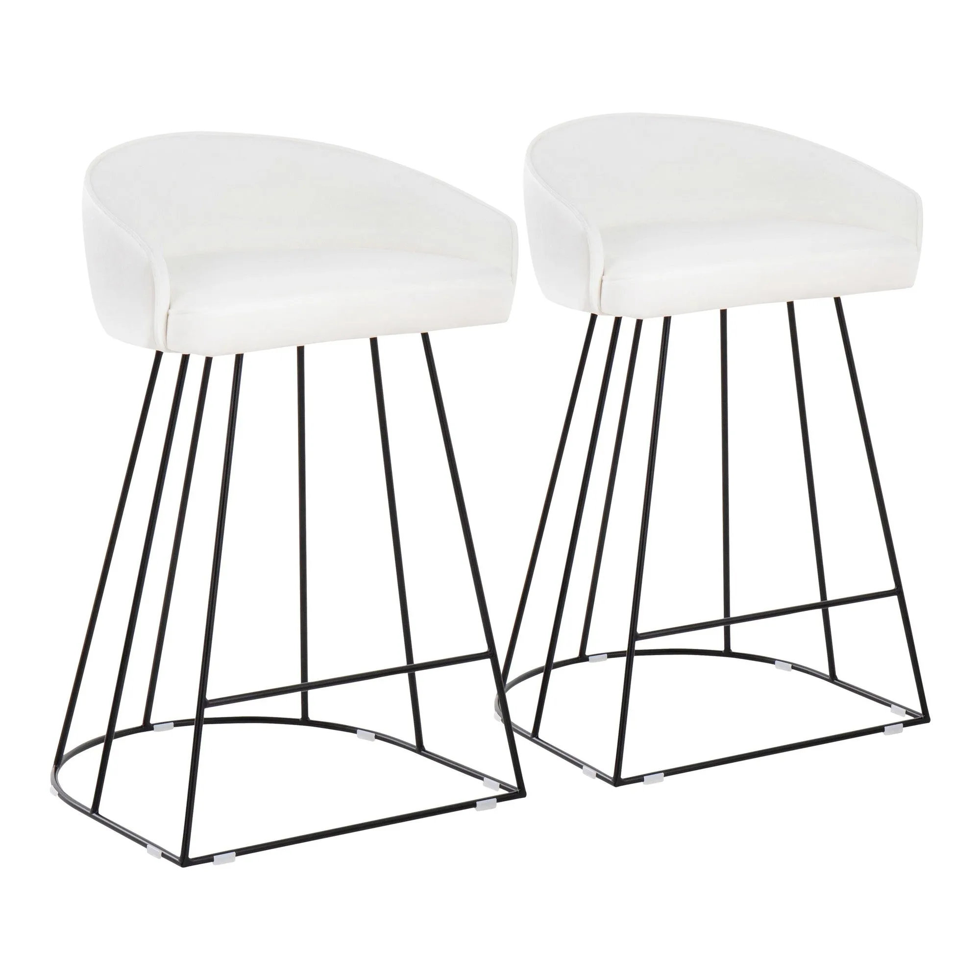 Canary Upholstered Fixed-Height Counter Stool in Black Steel and White Velvet by LumiSource - Set of 2