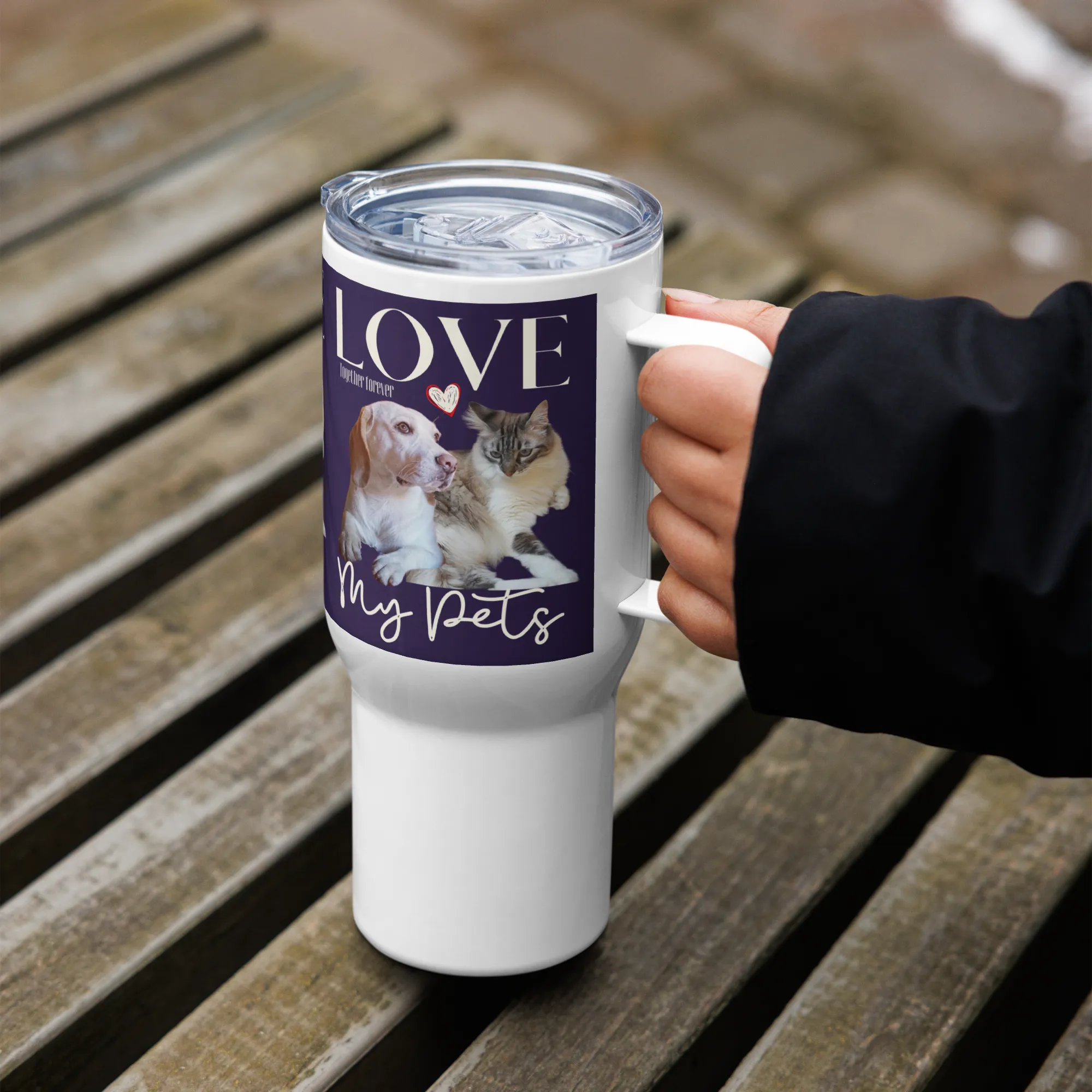 Cat & Dog Love, Travel mug with handle