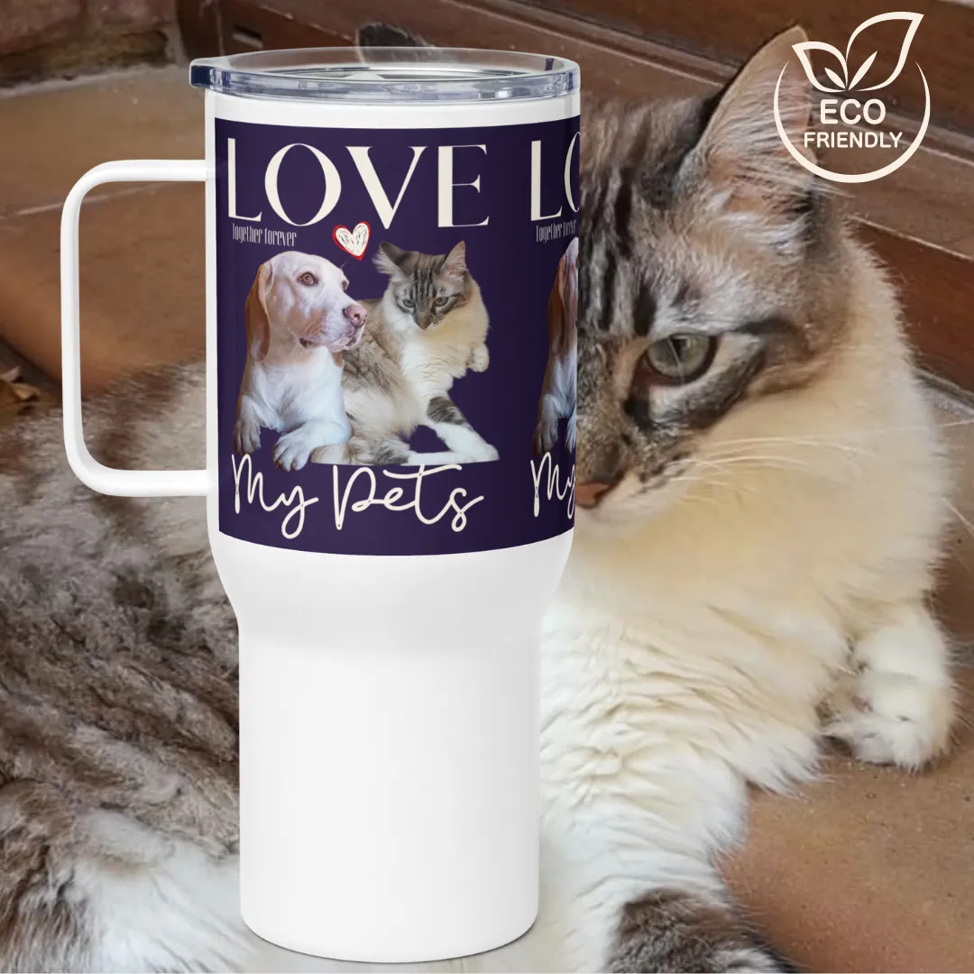 Cat & Dog Love, Travel mug with handle