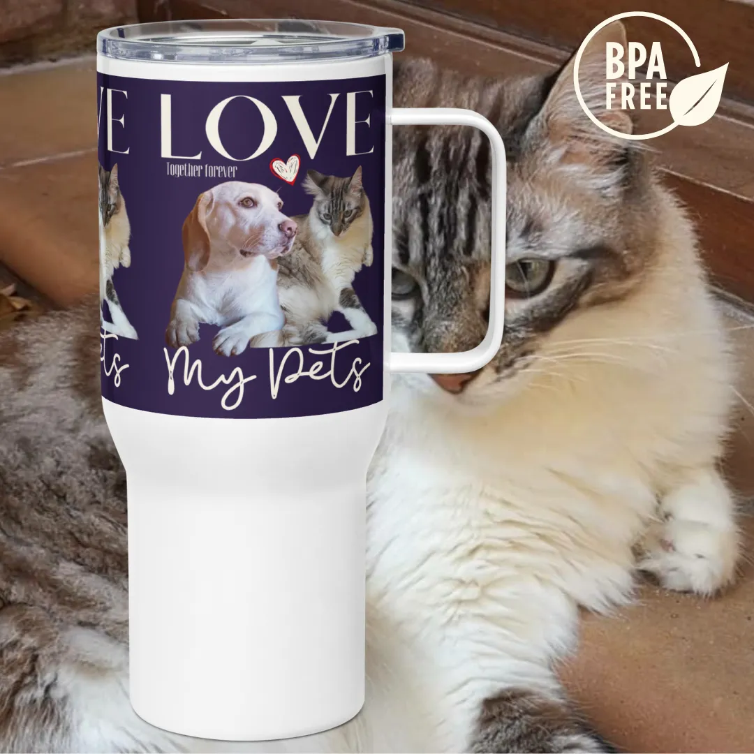 Cat & Dog Love, Travel mug with handle