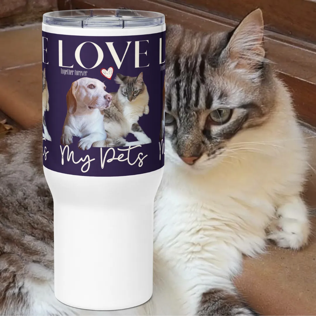 Cat & Dog Love, Travel mug with handle