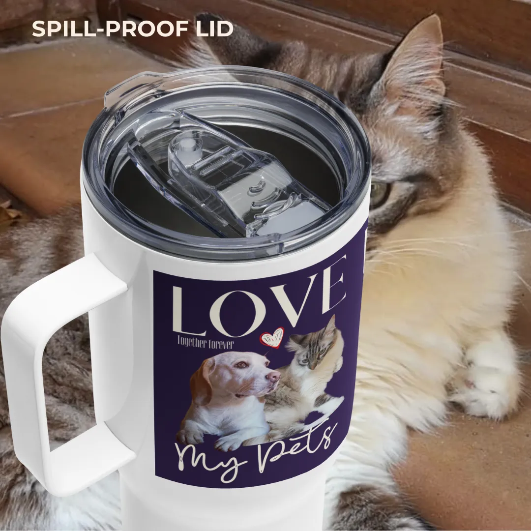 Cat & Dog Love, Travel mug with handle