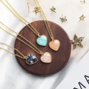 Charming Colorful Crystal Heart Pendant Chain Necklace