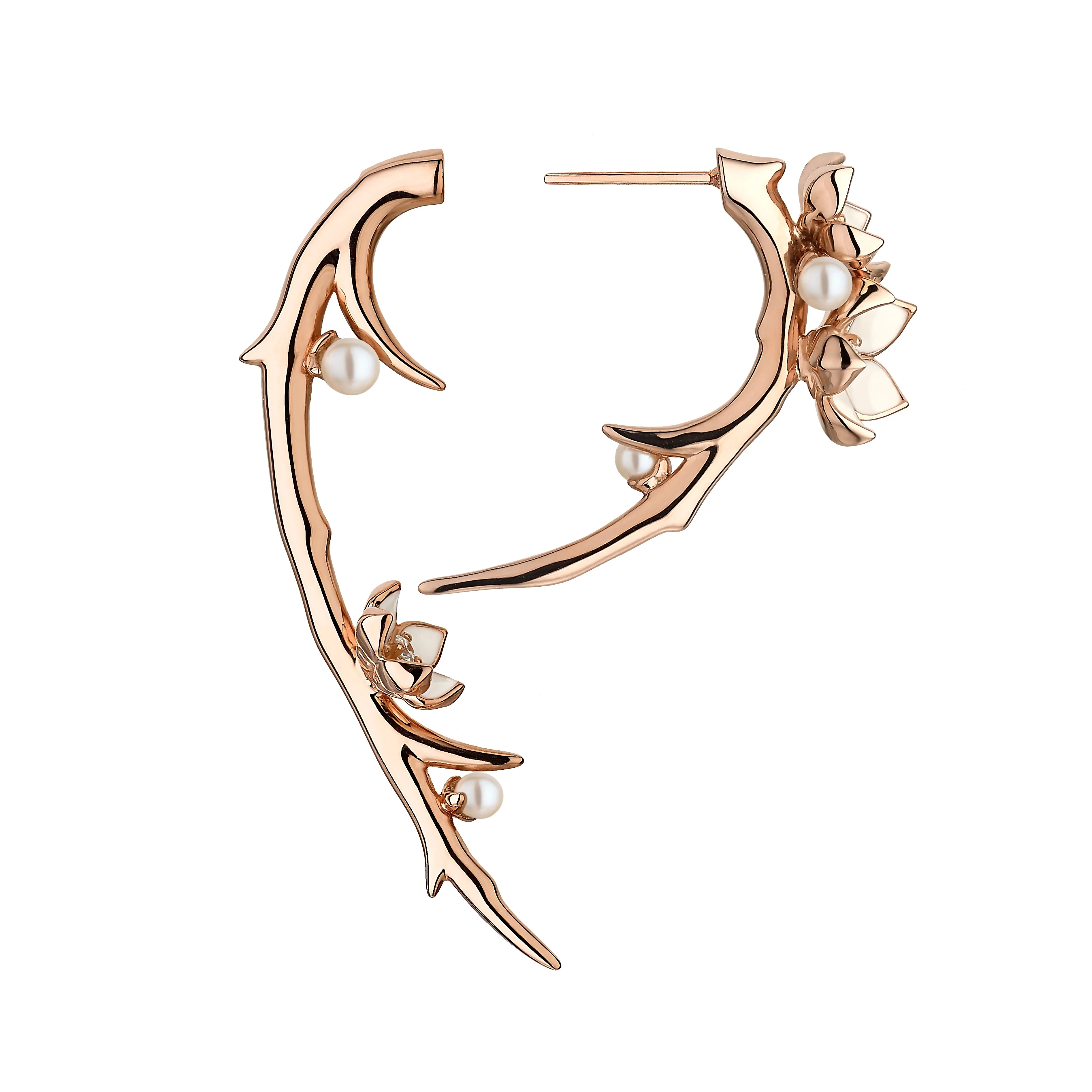 Cherry Blossom Hook Earrings - Rose Gold Vermeil, Diamond & Pearl