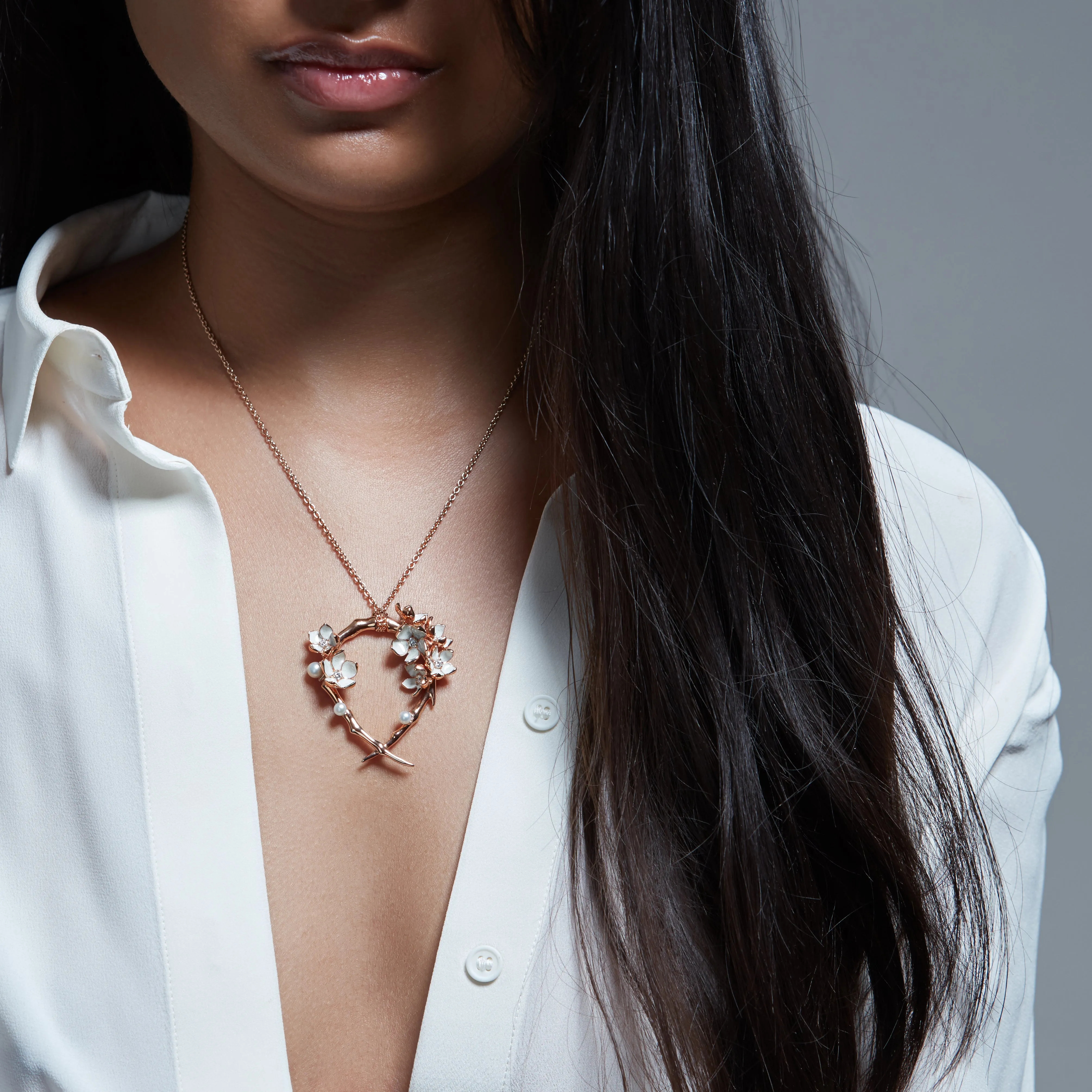 Cherry Blossom Hoop Pendant - Rose Gold Vermeil, Diamond & Pearl