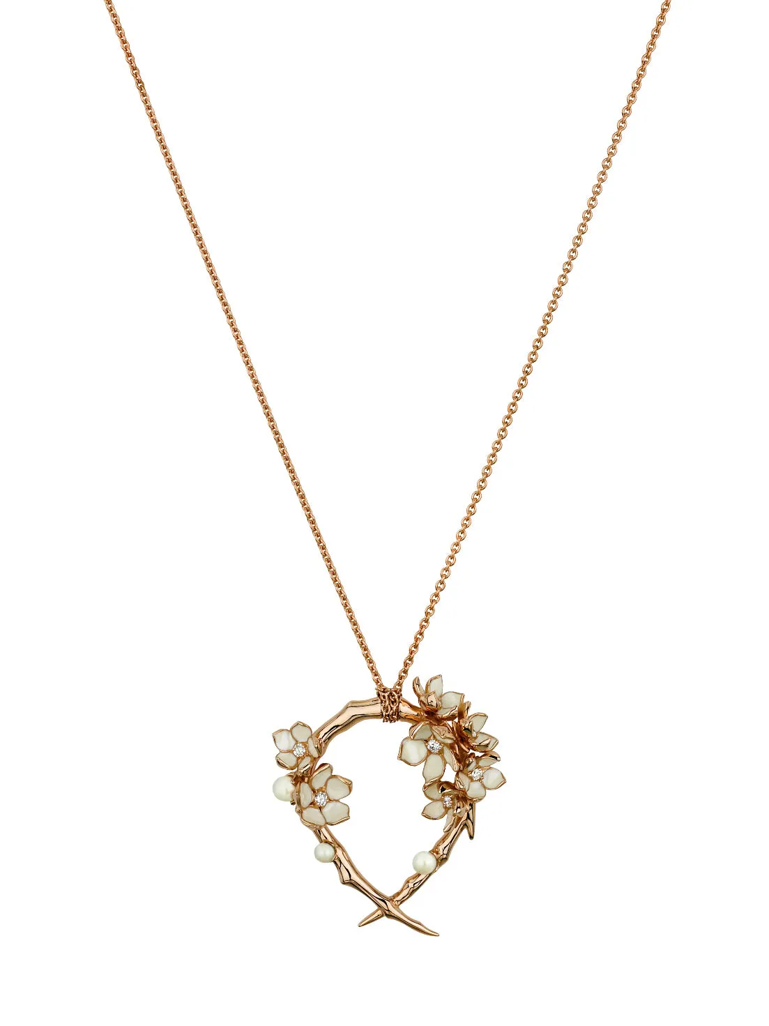 Cherry Blossom Hoop Pendant - Rose Gold Vermeil, Diamond & Pearl