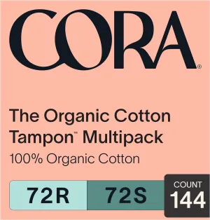 Cora Organic Applicator Tampon Multipack | 18 Regular & 18 Super Absorbency | 100% Organic Cotton, Unscented, Plant-Based Compact Applicator | Leak Protection Easy Insertion Non-Toxic