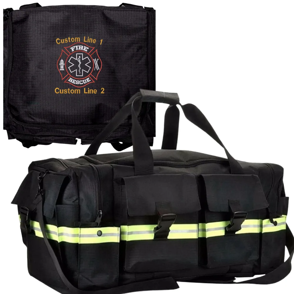 Customized Black Fire Station Duffel Bag with Fire Rescue Embroidery