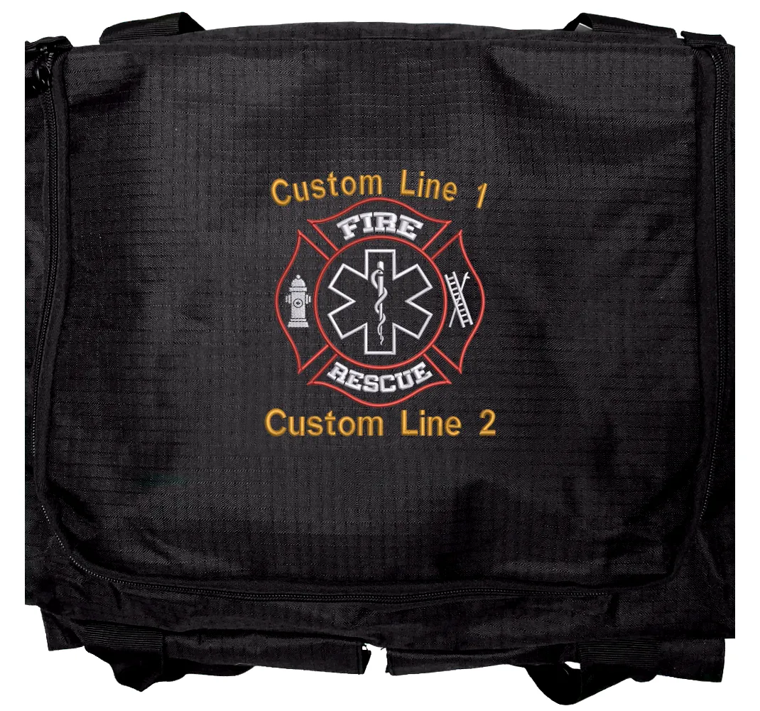 Customized Black Fire Station Duffel Bag with Fire Rescue Embroidery