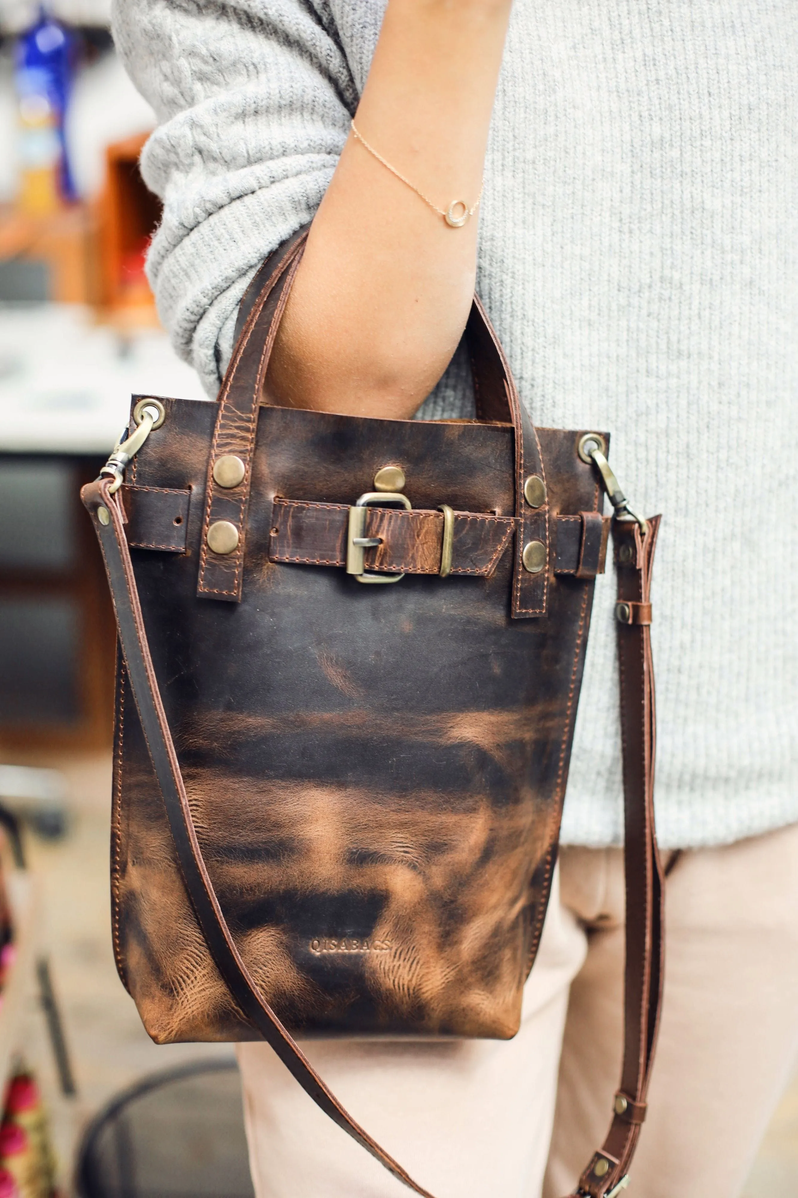 Dark Brown Leather Handbag