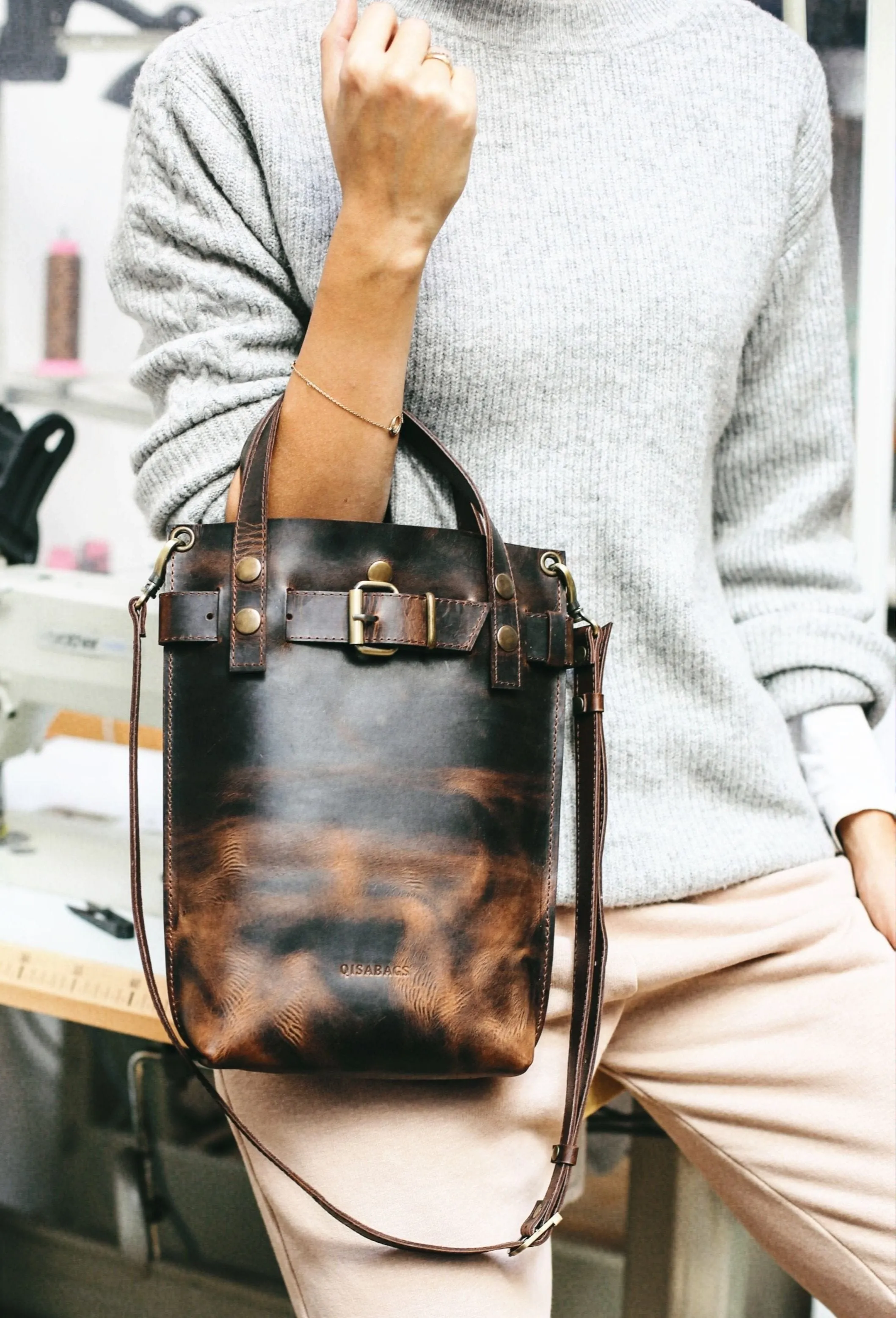 Dark Brown Leather Handbag