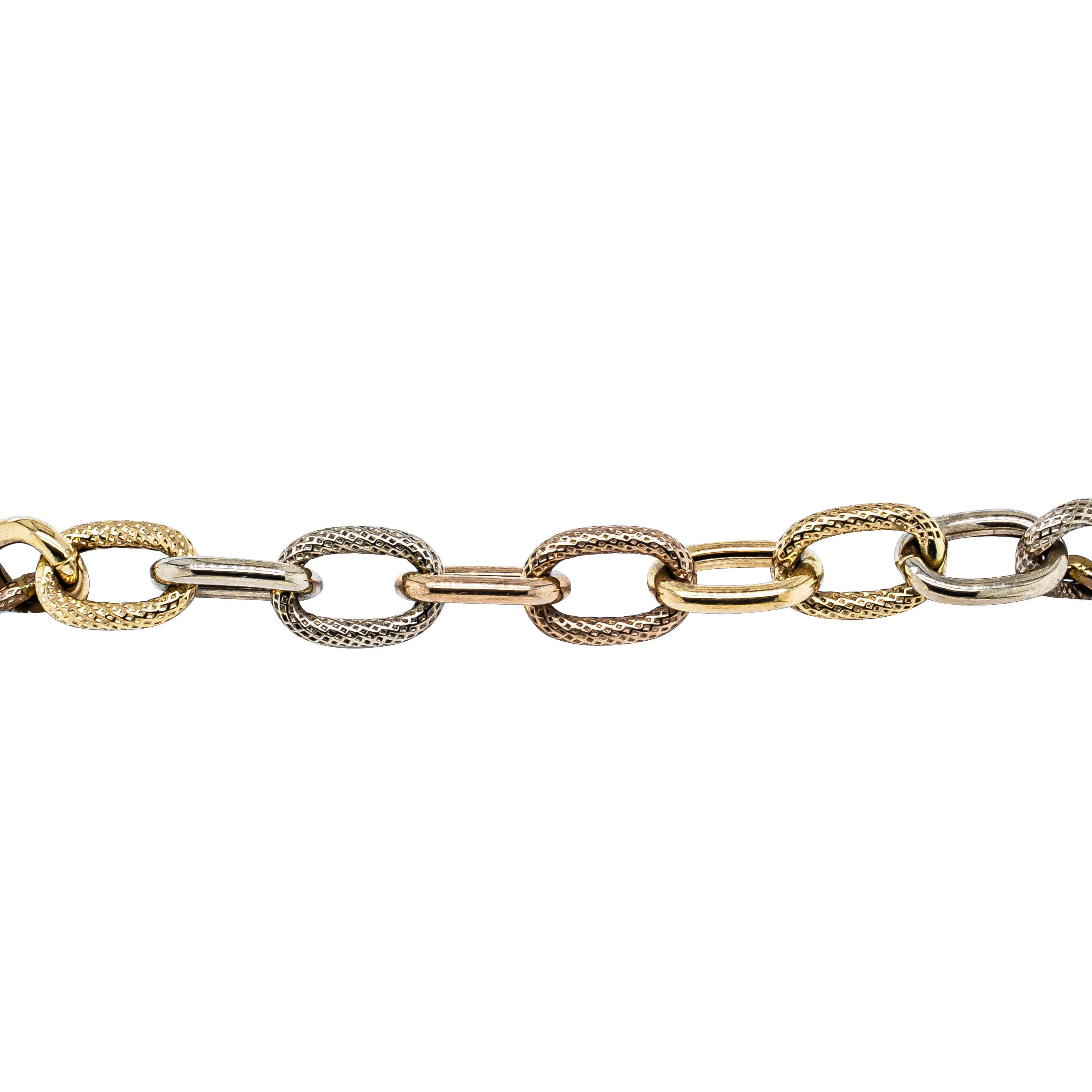 Deja Vu 18ct Tri-Tone Gold Hollow Oval Link Bracelet