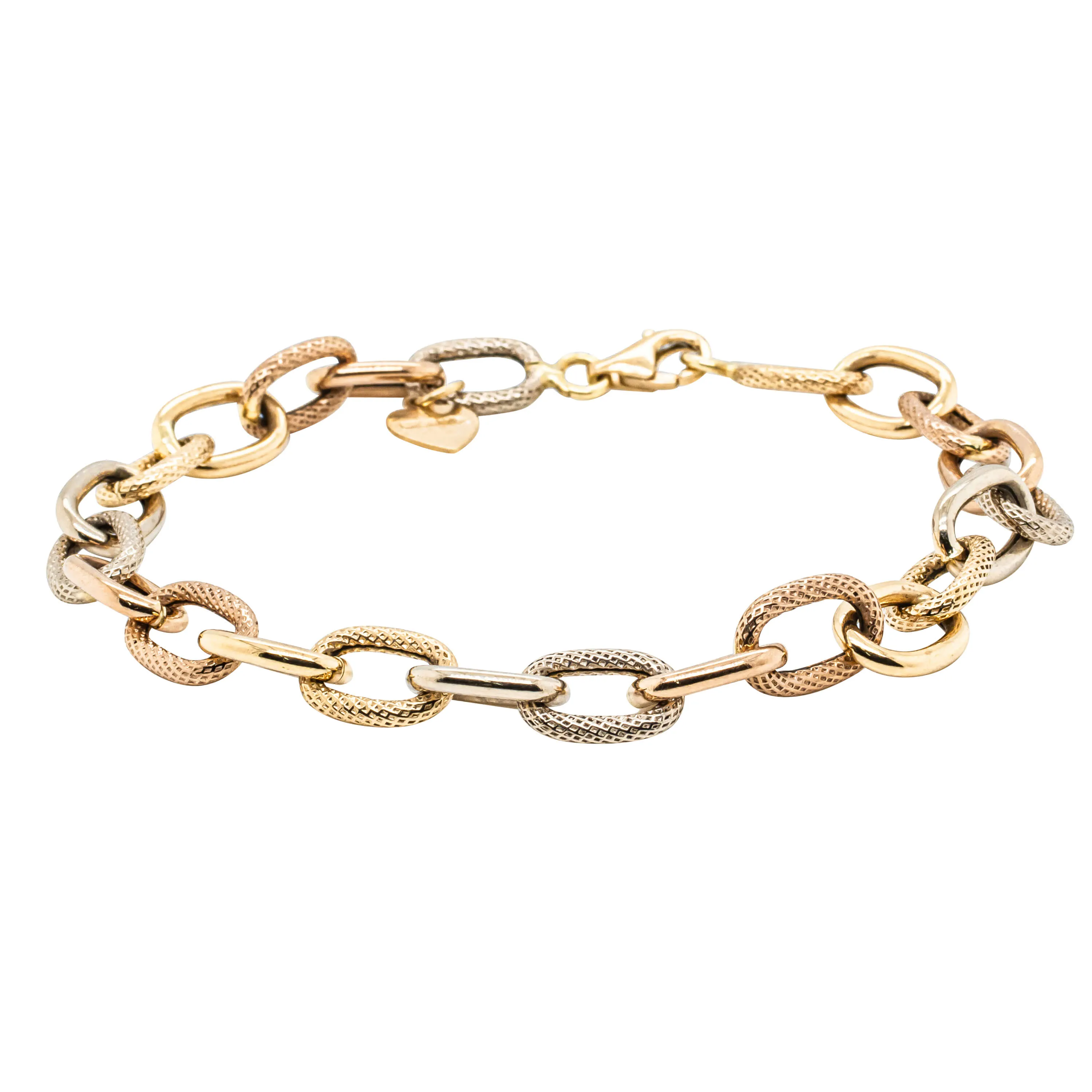 Deja Vu 18ct Tri-Tone Gold Hollow Oval Link Bracelet