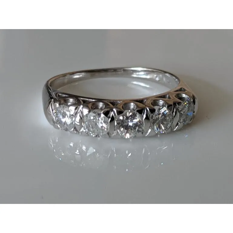 Diamond 5 Stone Anniversary Band .95ctw Of Sparkling Diamonds in 14K White Gold