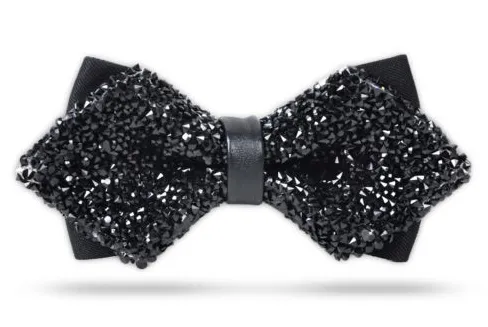 Diamond Tip Black Crystal Bow Tie