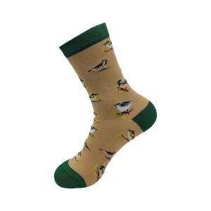 Eco Chic Eco-Friendly Beige Wild Birds Bamboo Socks