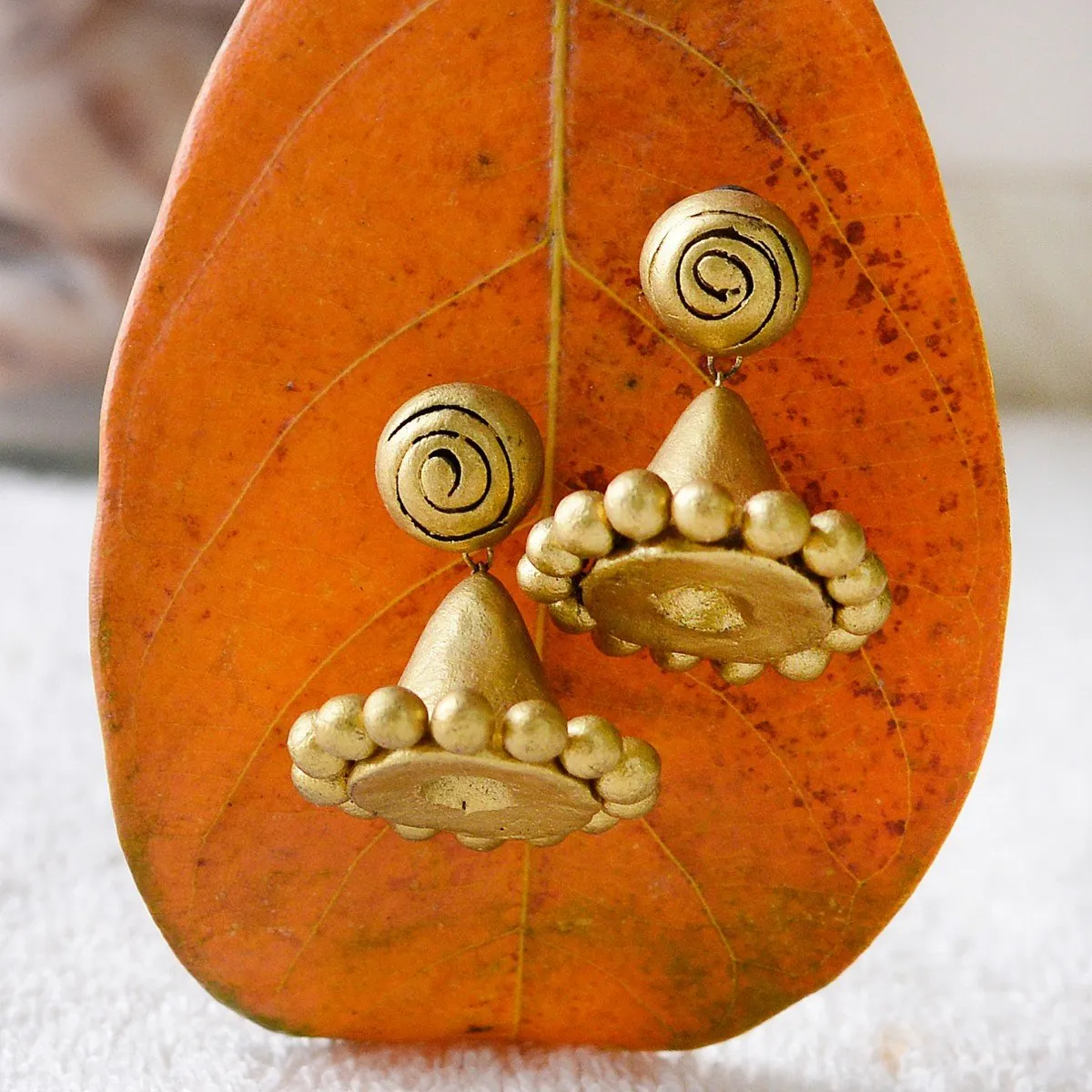 Eco-Friendly Golden Terracotta Jhumka