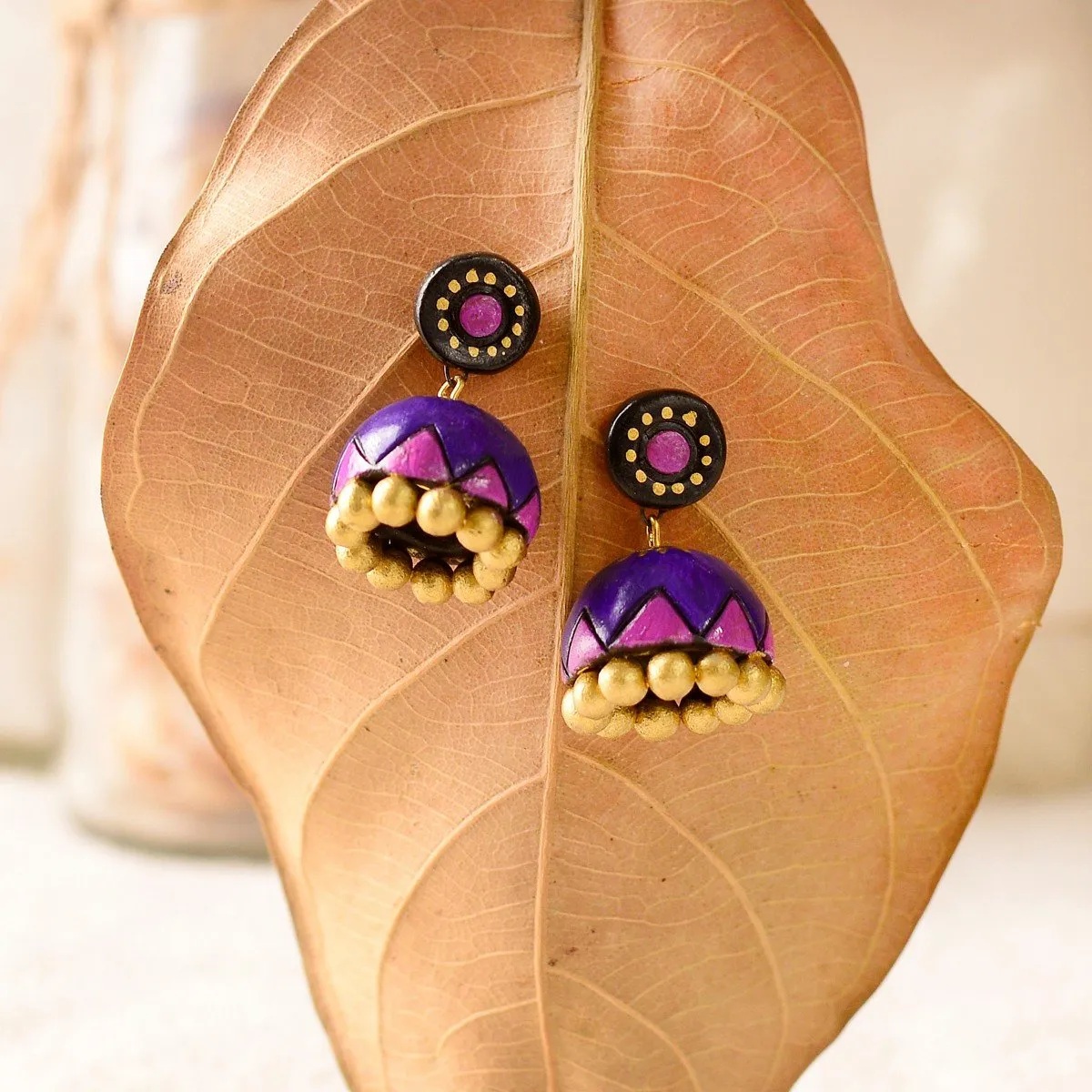 Eco-Friendly Purple Pink Terracotta Jhumka